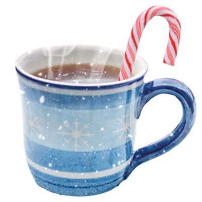 mug of hot coco and candy cane